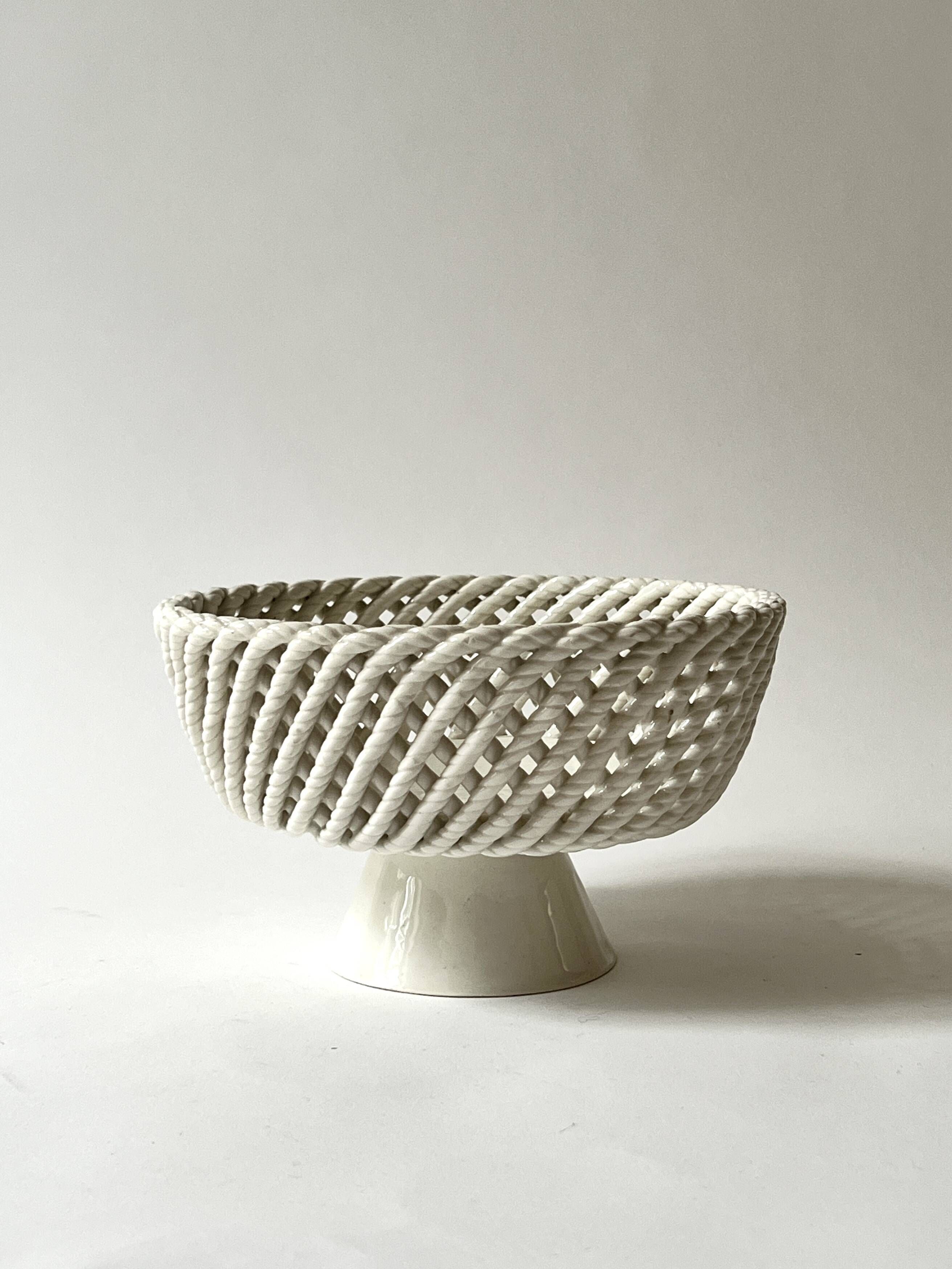 handwoven ceramic bowl/table centrepiece, Italy circa 1970