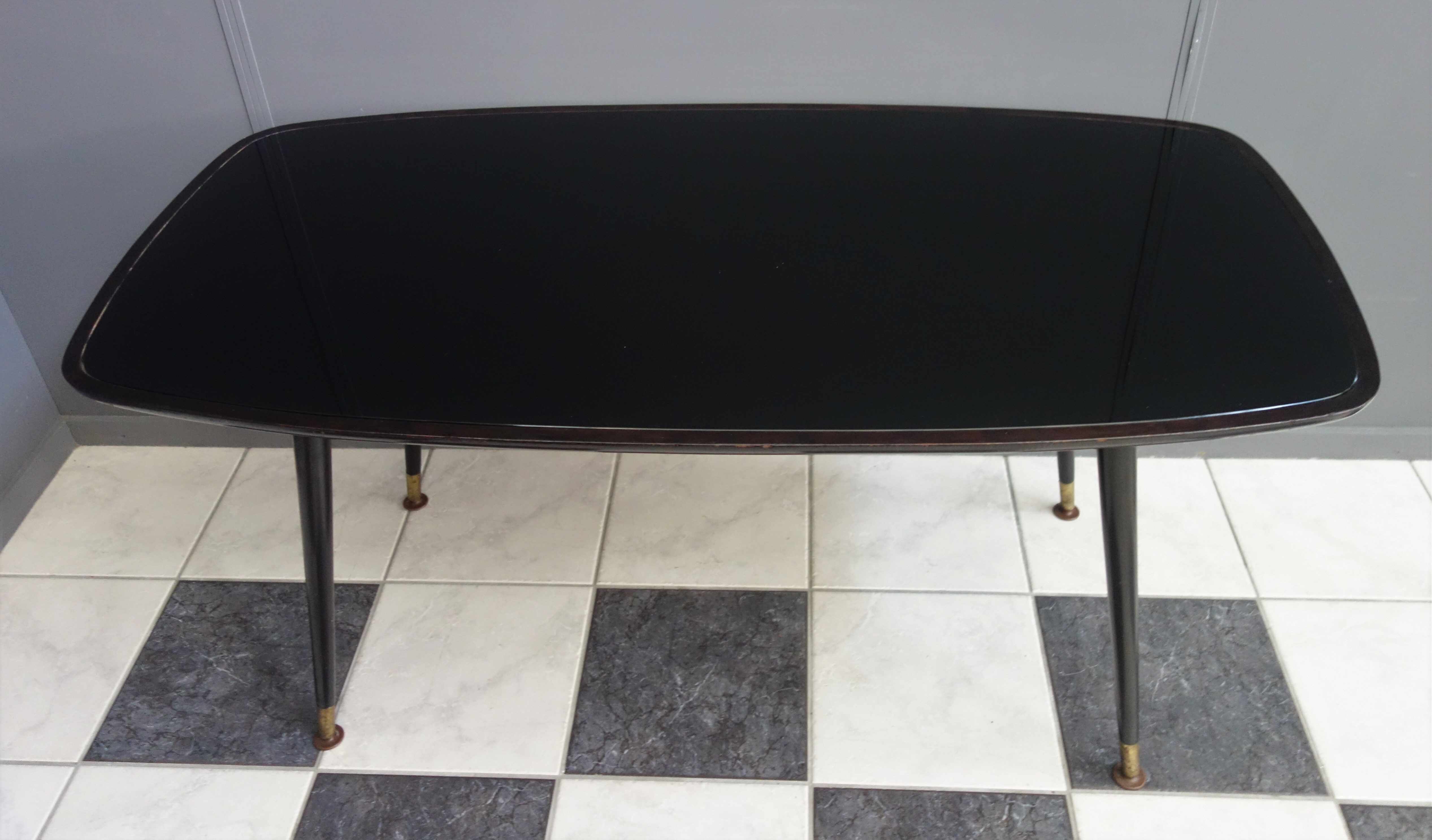 Black coffee table with Black glass plate 1960s