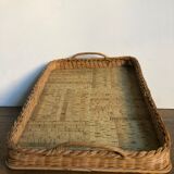 Serving tray, cork and woven wicker