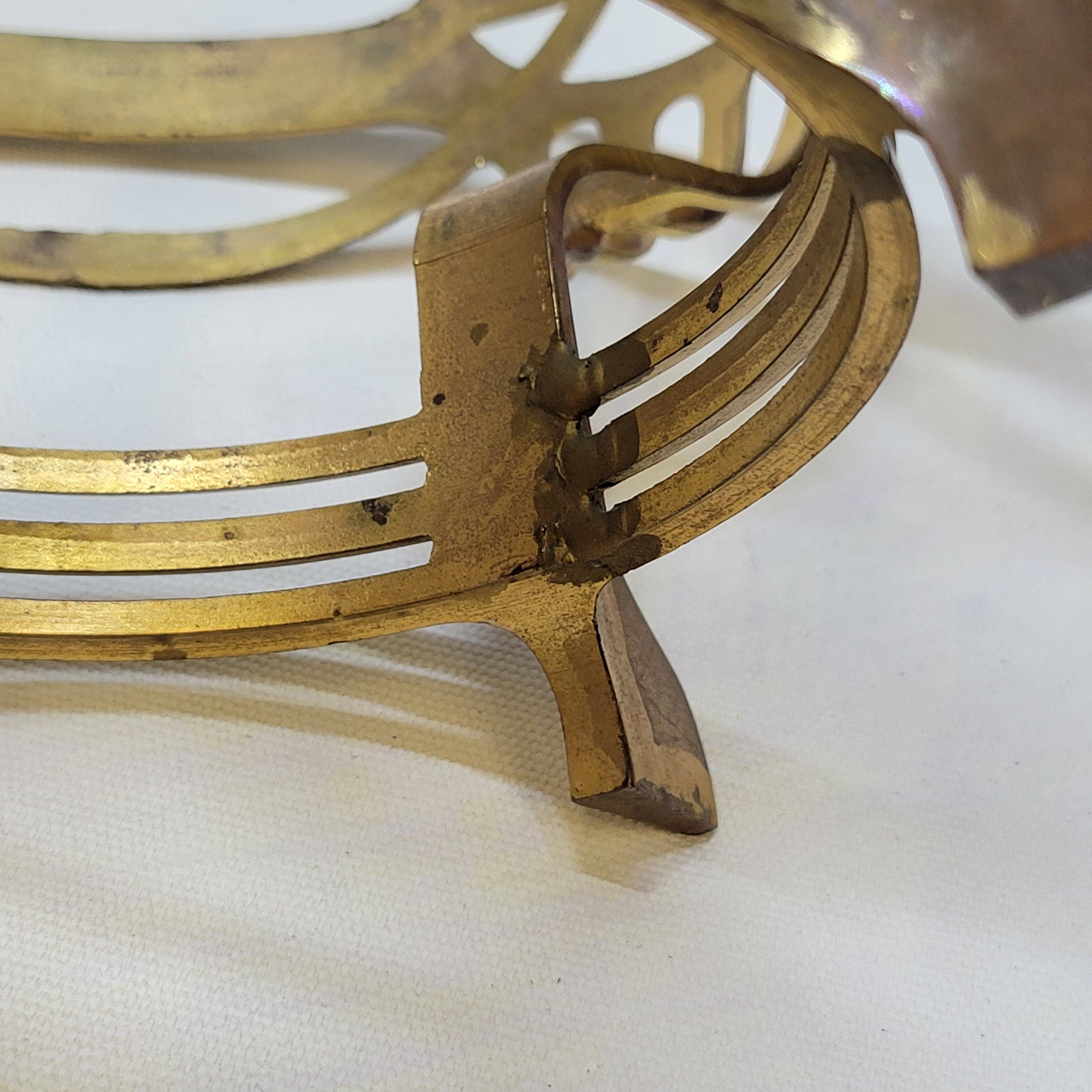 Antique gold metal and cobalt blue glass centerpiece planter