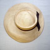 Handmade 50s boater hat in straw and brown ribbon