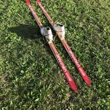Vintage Esko Järvinen skis with shoes on bindings