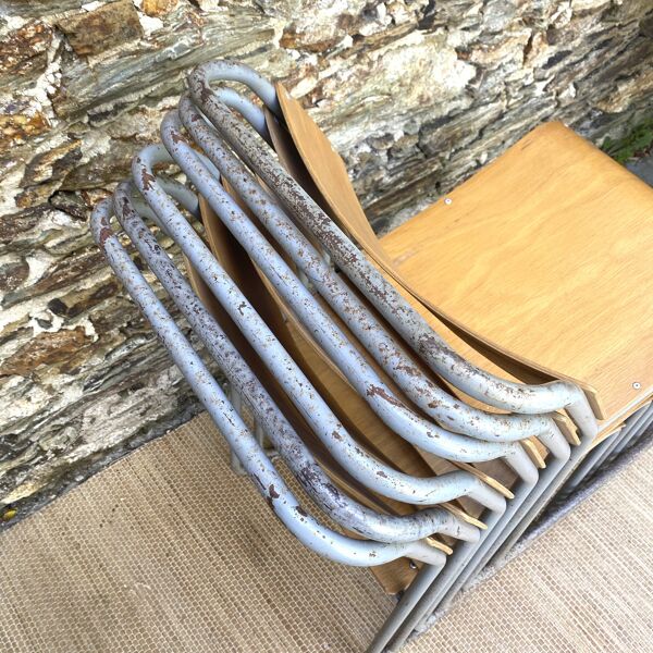 Chaises traineau industrielles anglaises Remploy années 50-60