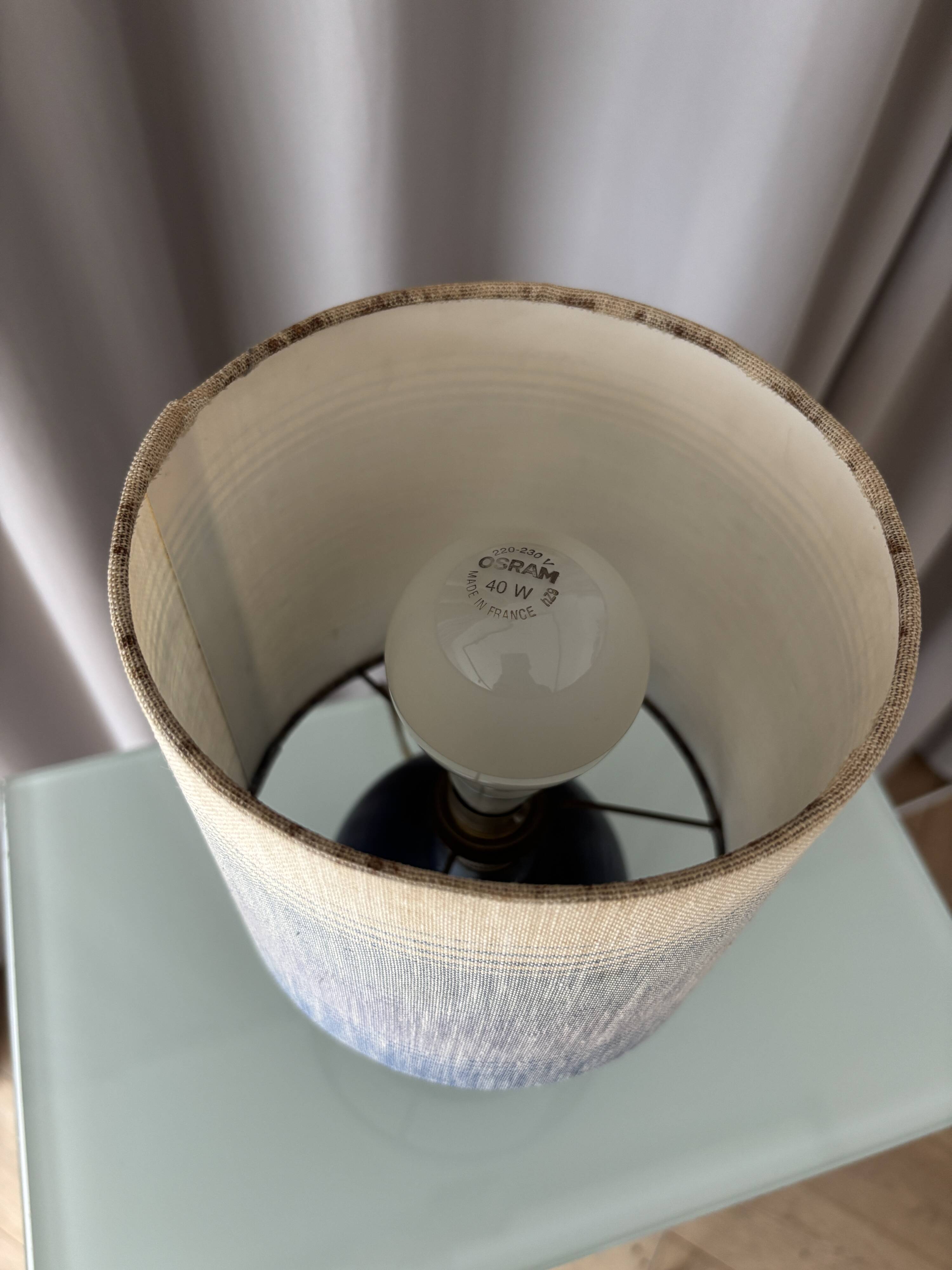 Vintage Mid-Century Studio Pottery Table Lamp – Signed JM – Blue Stoneware