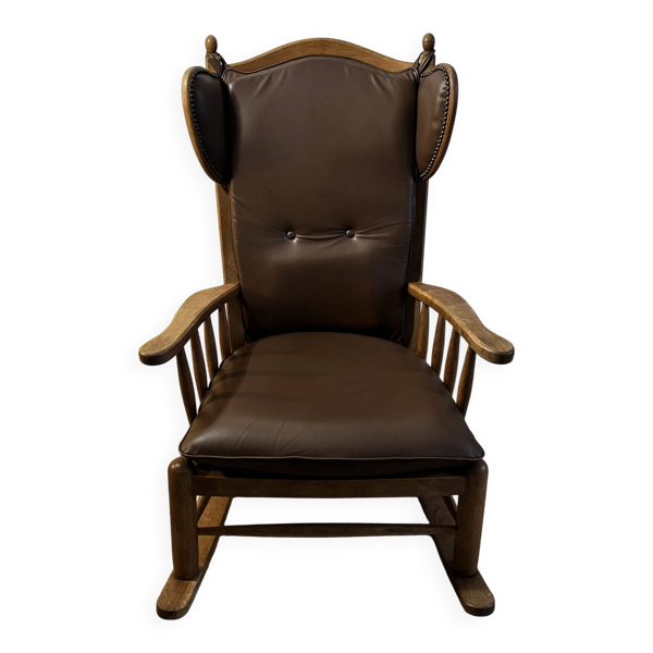 Fauteuil à oreilles cuir 1950