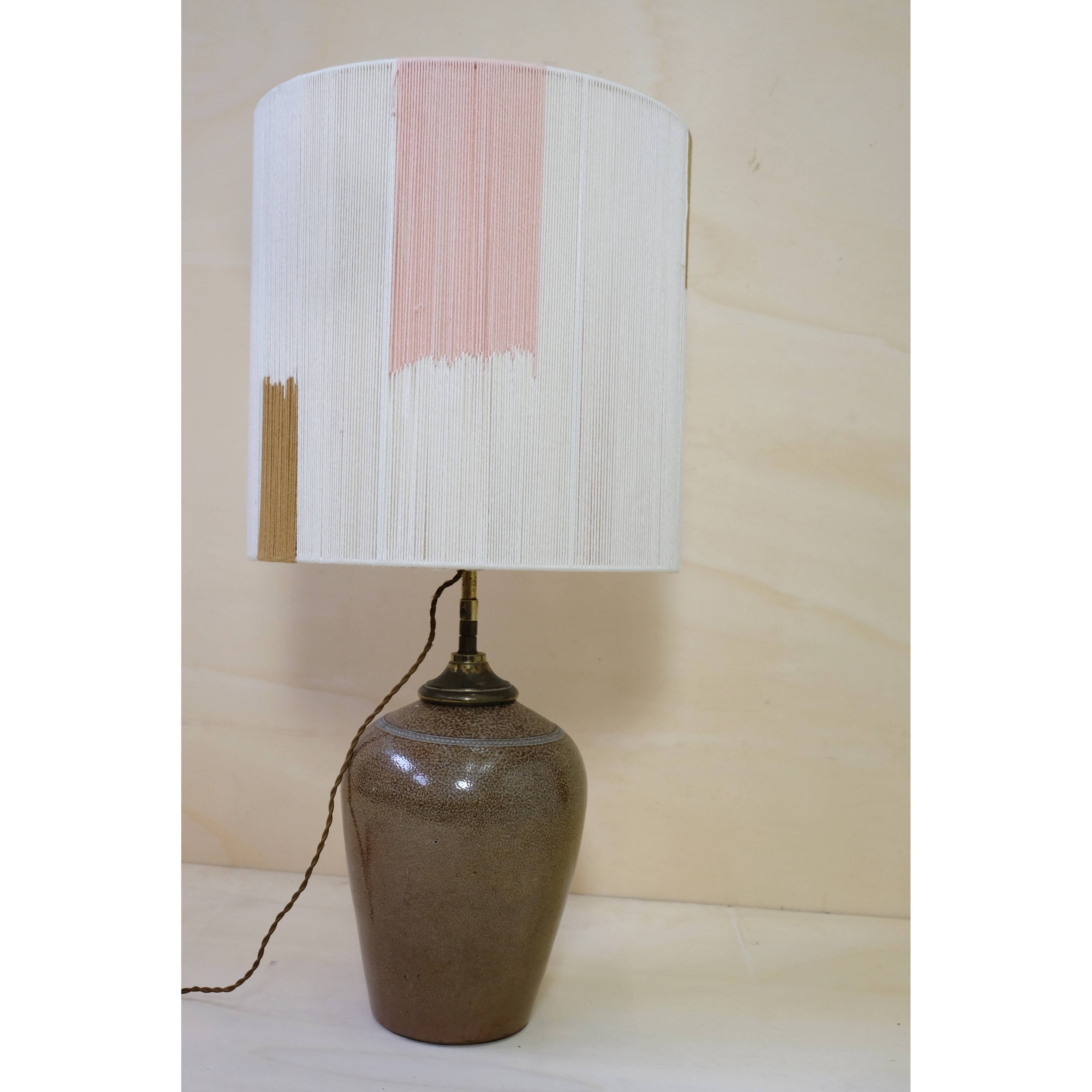 Sandstone lamp base and cotton thread lampshade, 1970s.