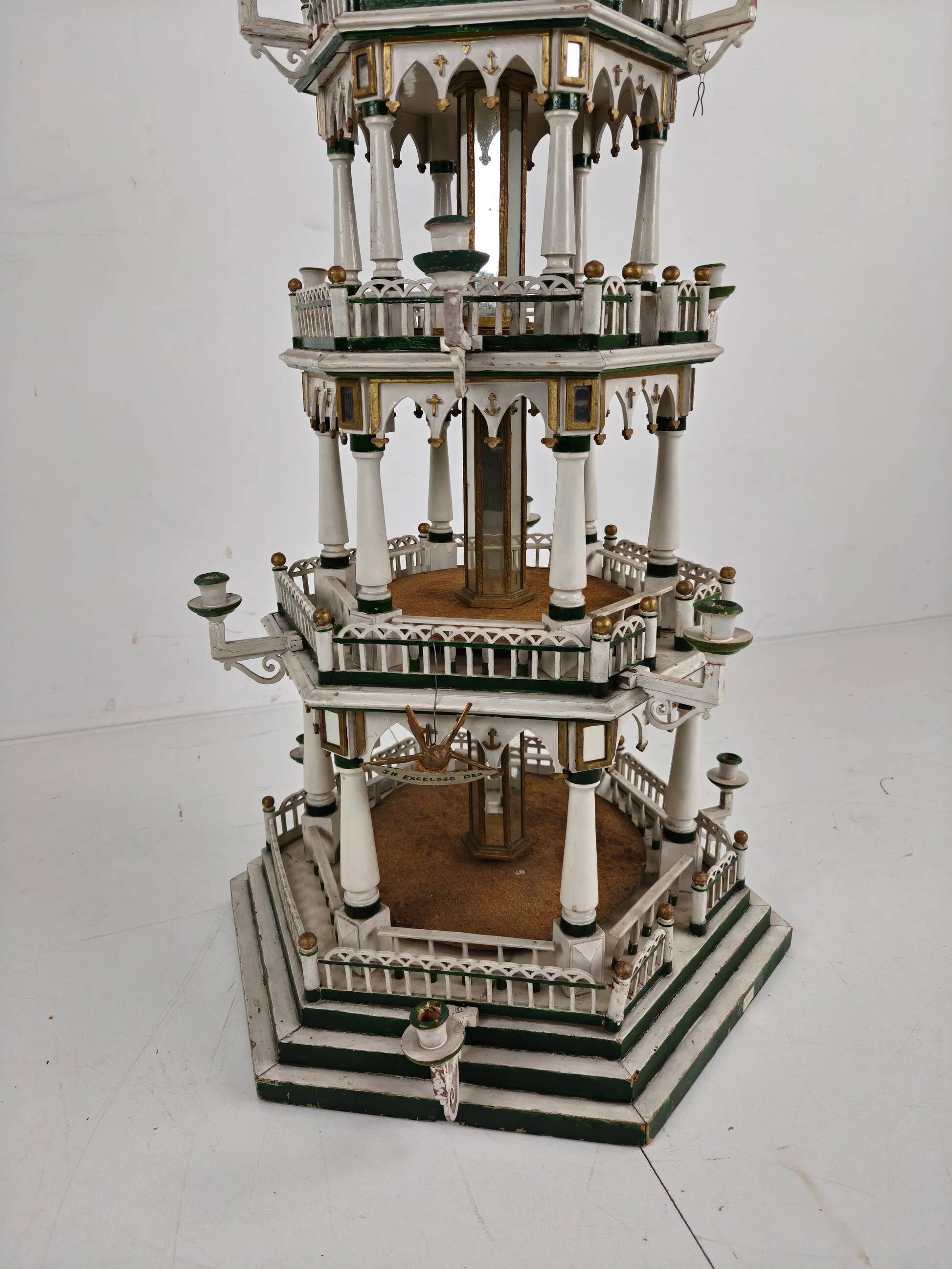 19th century handmade Christmas pyramid – rare and beautiful German folk art piece