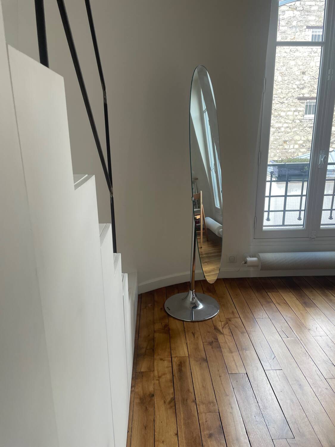 Space age standing mirror