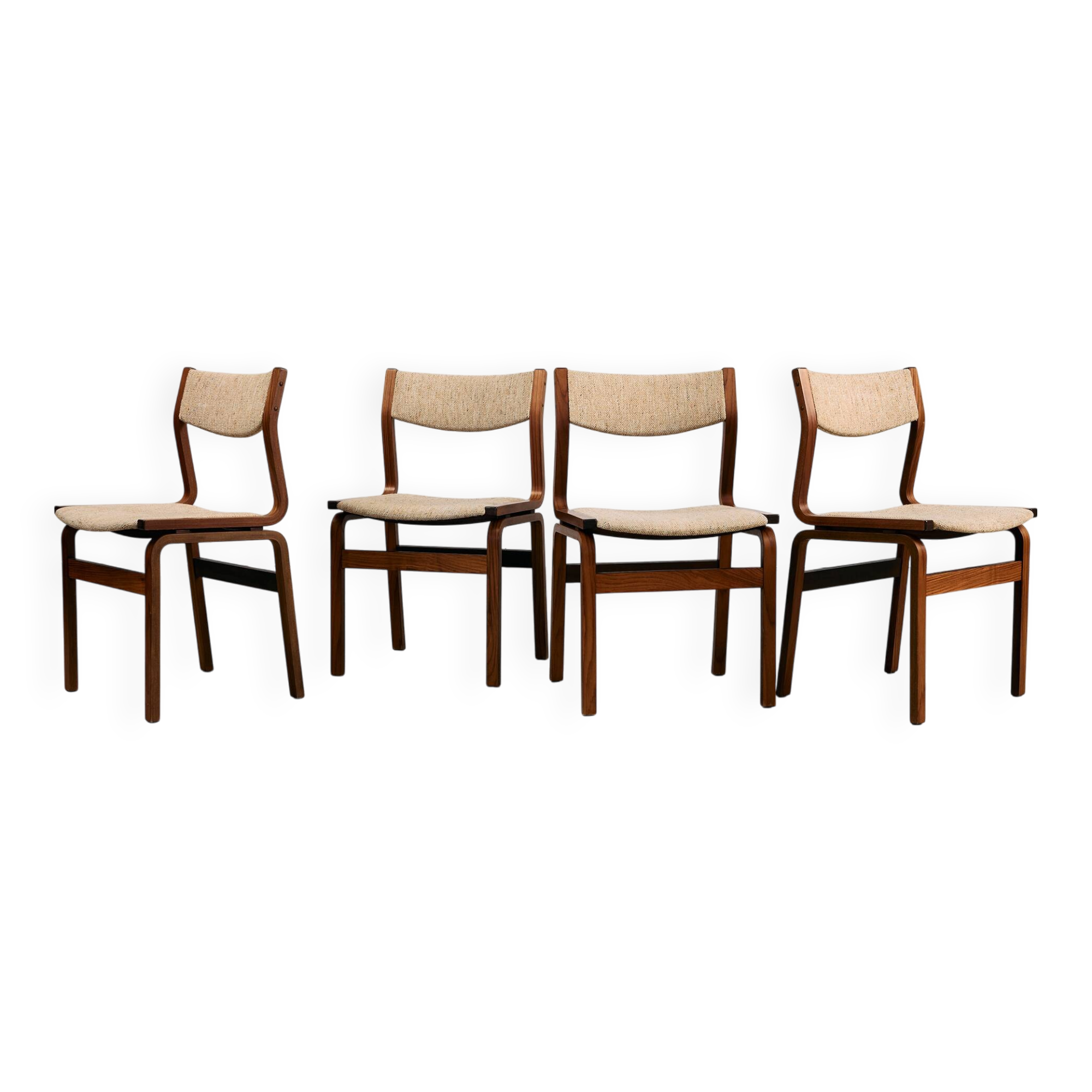 Mid-Century Bentwood Chair Set in Stained Beech with Wool Upholstery