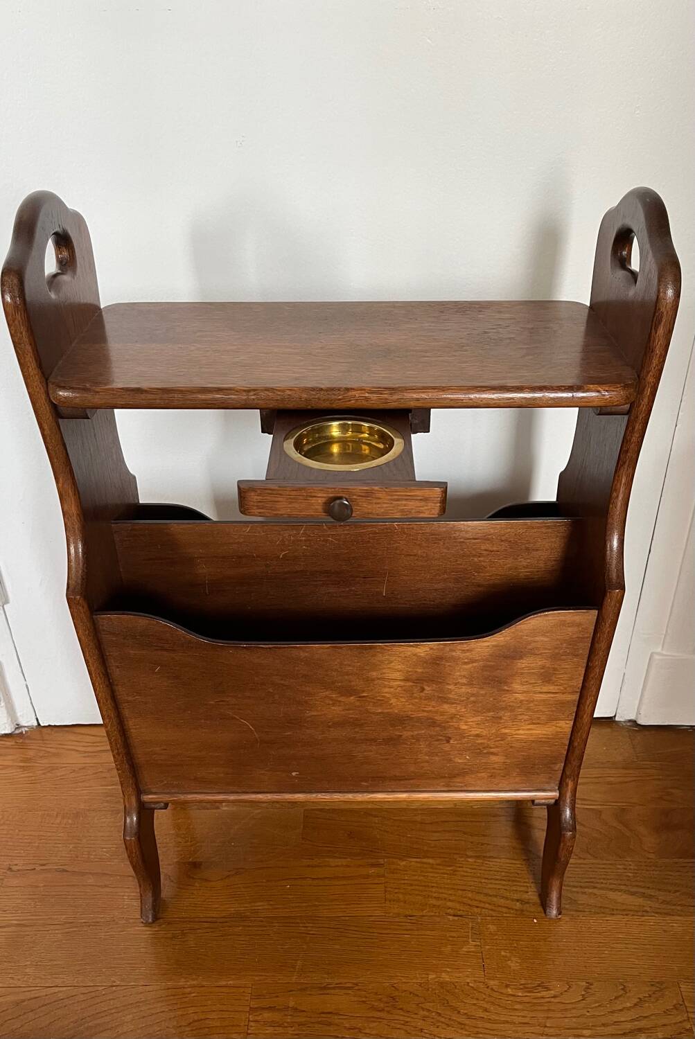 Vintage wooden end table magazine holder