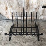 Ancien porte bûches cheminée fer forgé noir vintage #a574