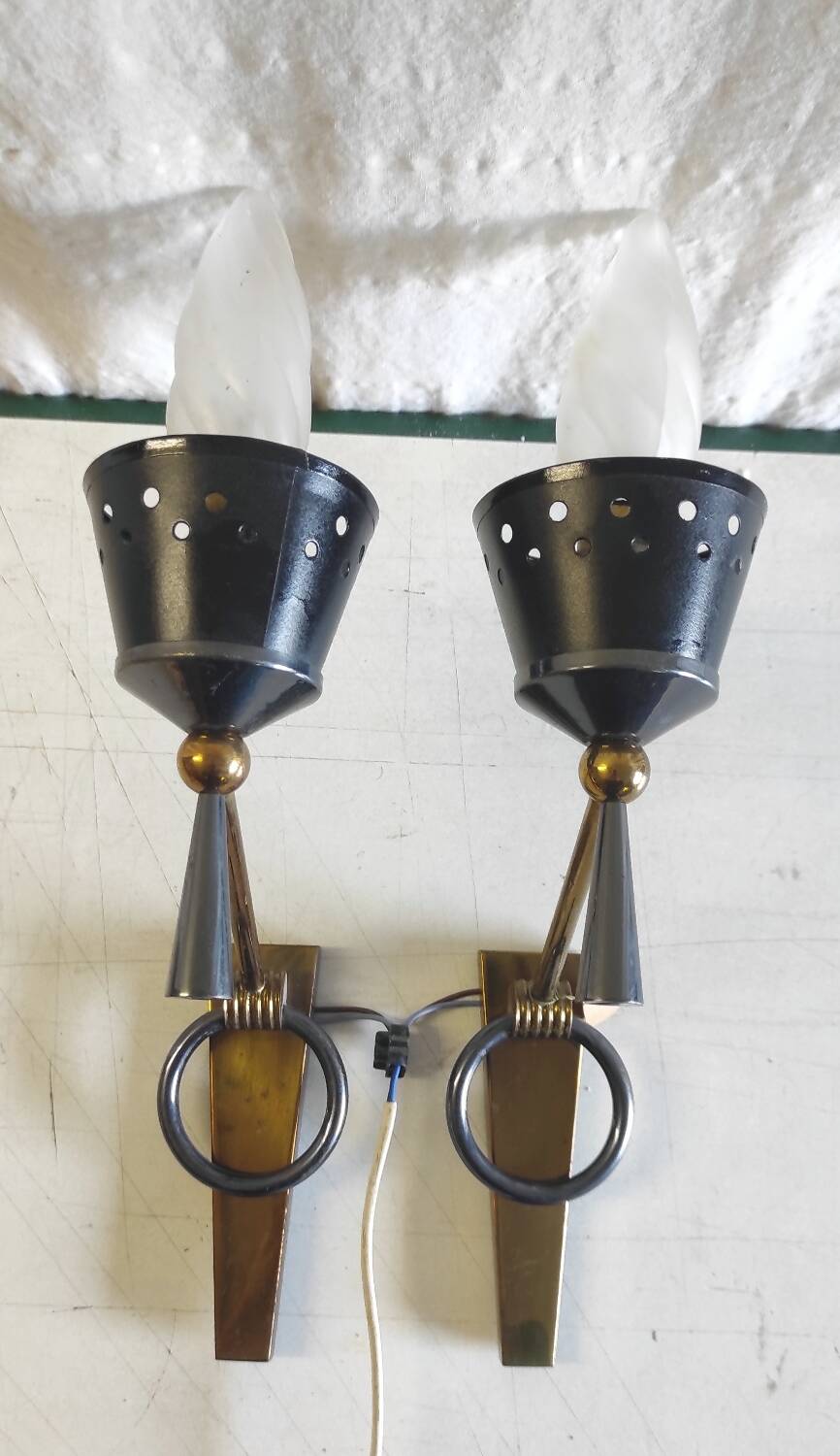 Polished varnished bronze wall lights from the Lunel house - 1950s