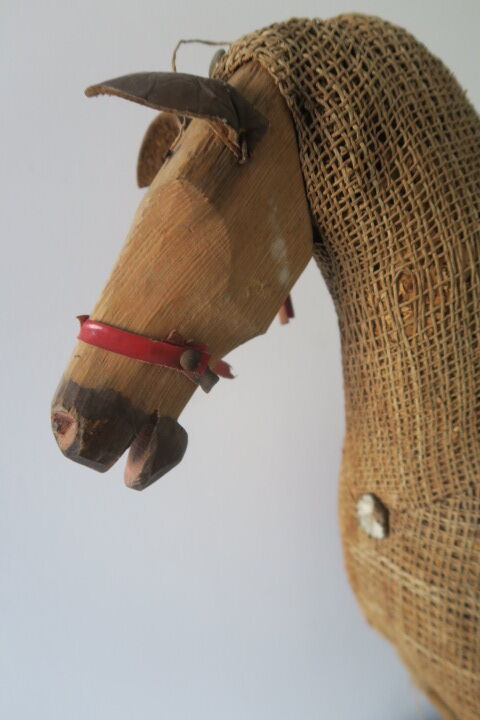 Toy wooden horse with horsehairs early 20th