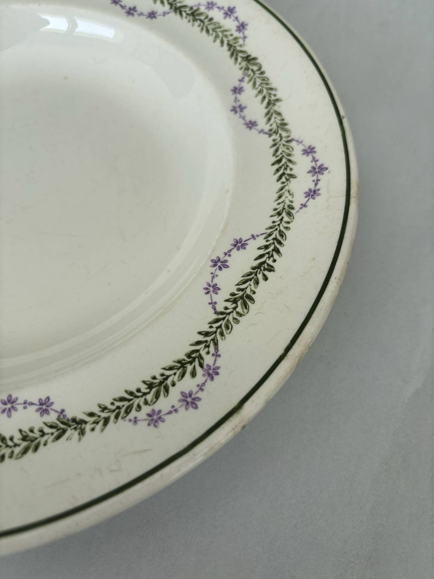 Hollow plate Longwy ironstone polychrome purple and green model L