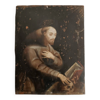 Peinture ancienne sur cuivre, école italienne, XVIIe siècle - Saint François