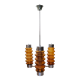 Modern amber brown glass and chrome 3 light chandelier 1970