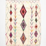 Moroccan Berber rug Azilal, ecru with colorful patterns, 2.10x1.54m