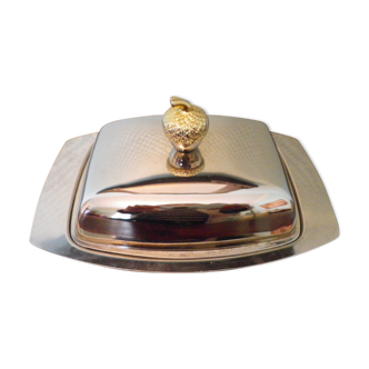 Former silver metal butter maker and its glass ramekin (3 pieces)