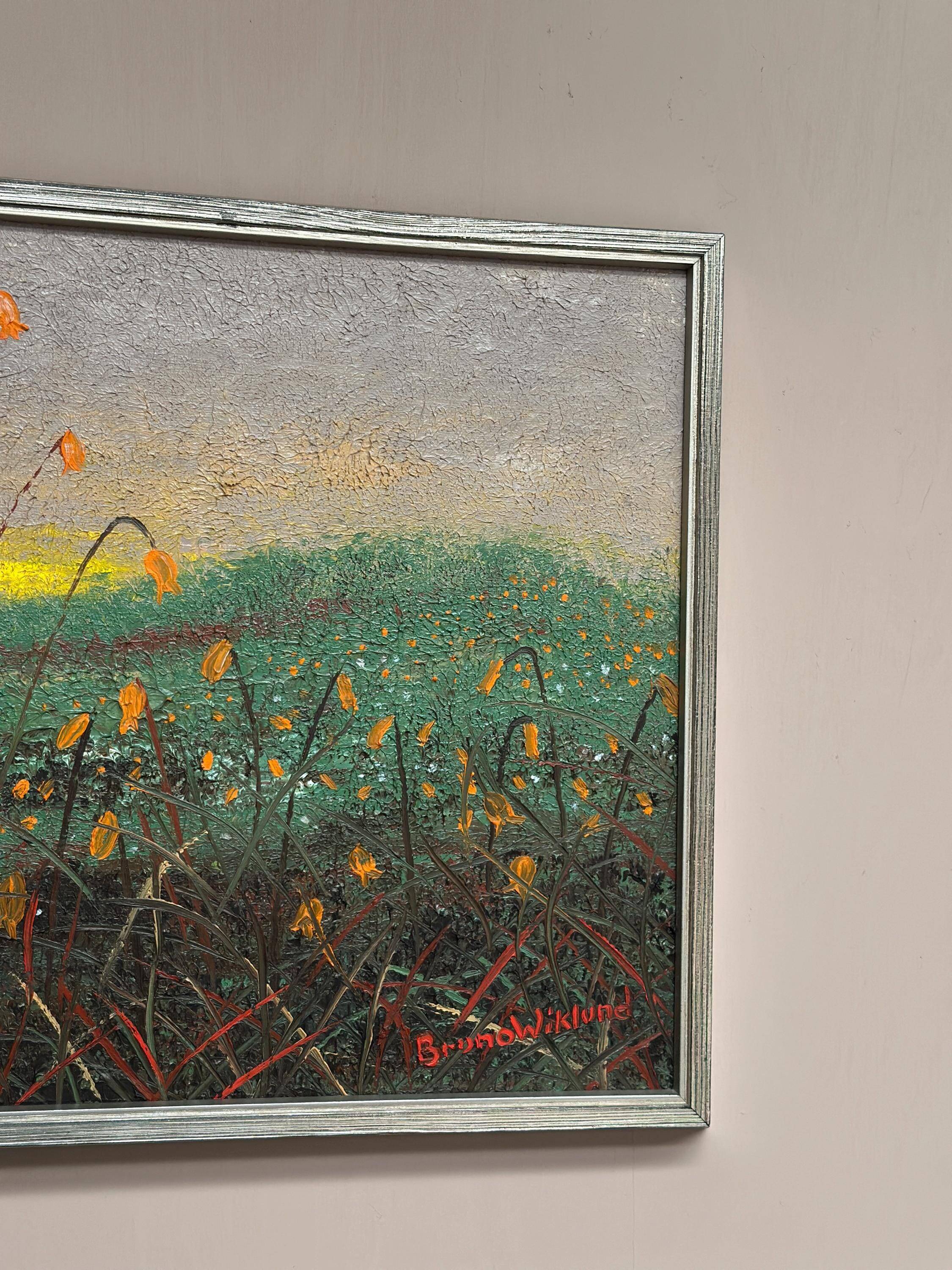 Original Swedish Oil On Canvas – “Bryum Argenteum” By Bruno Wiklund – Dated 1985 – Vintage & Framed – 45 × 37 Cm (17.7" × 14.6")