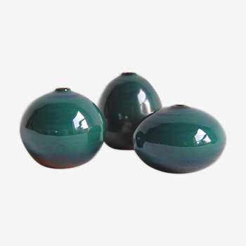 Suite of 3 green ceramics by Antonio Lampecco