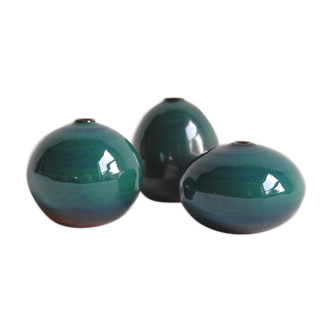 Suite of 3 green ceramics by Antonio Lampecco