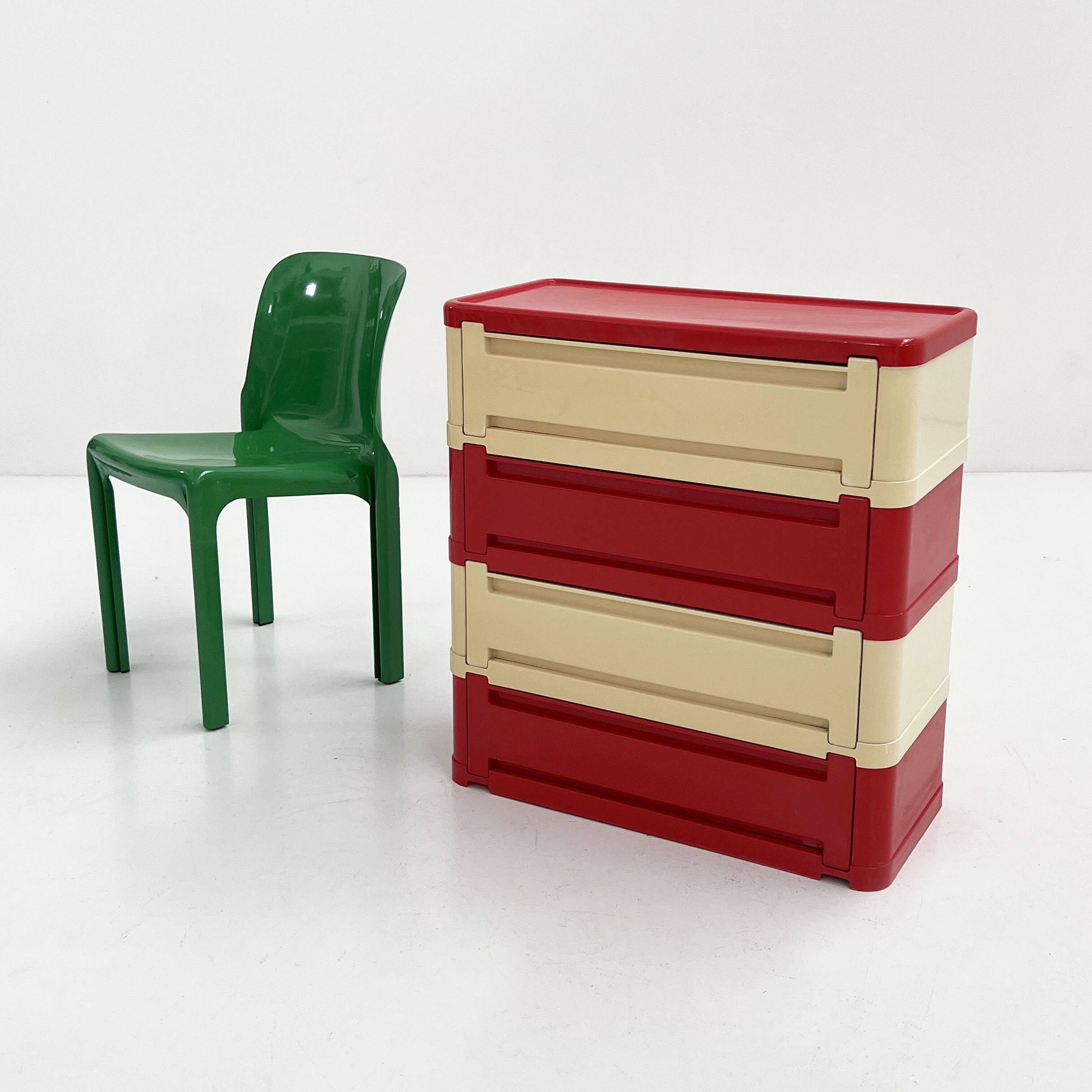 White and red cabinet model “4964” by Olaf Von Bohr for Kartell, 1970
