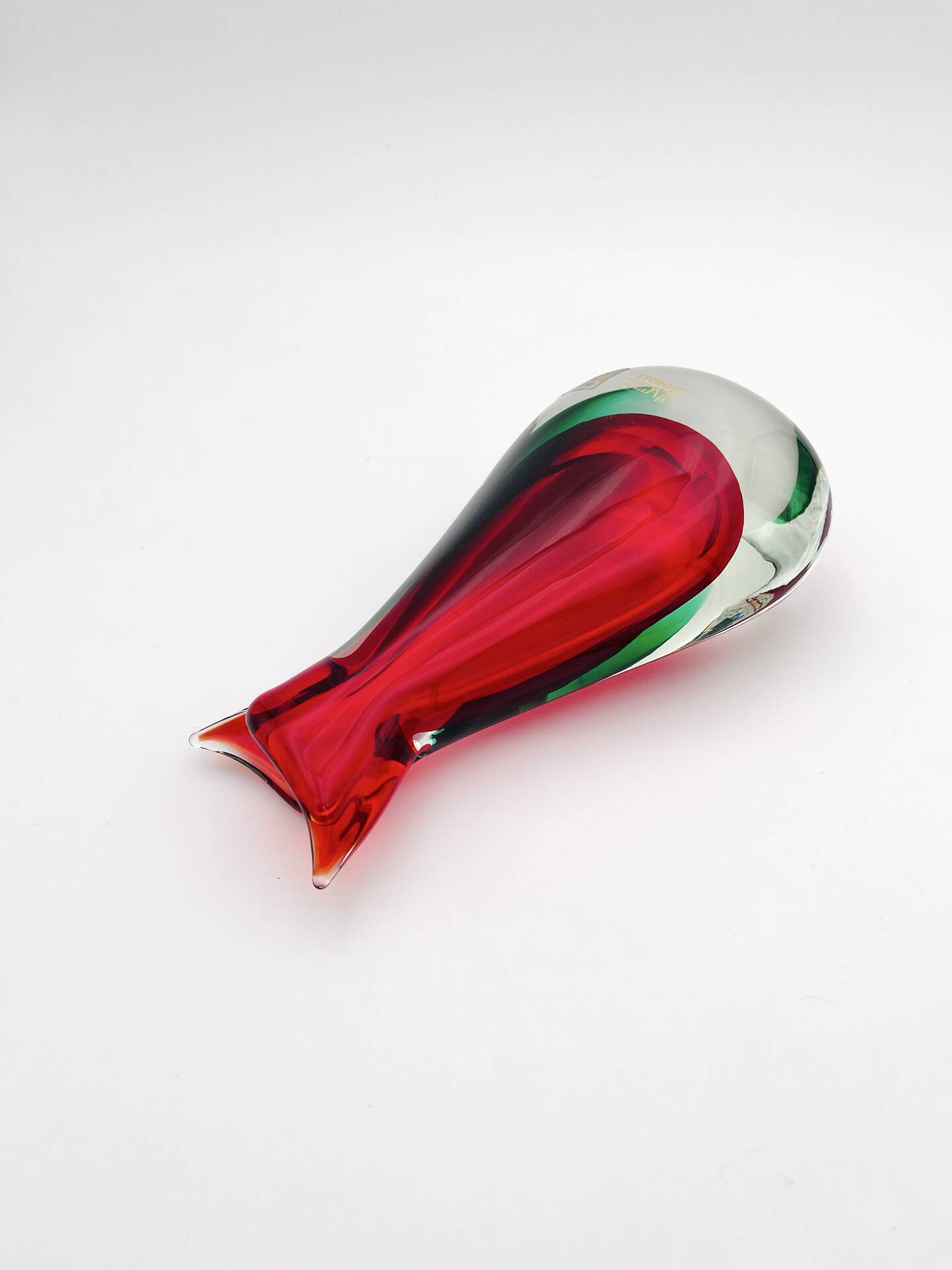 Vase sculpture murano michele onesto oball sommerso rouge vert 23.5cm