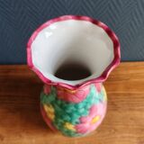 Vintage Floral Ceramic Vase - Large Barbotine Vase with Pink Flowers