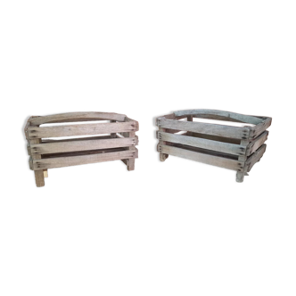 Pair of old fruit crates wooden shelves