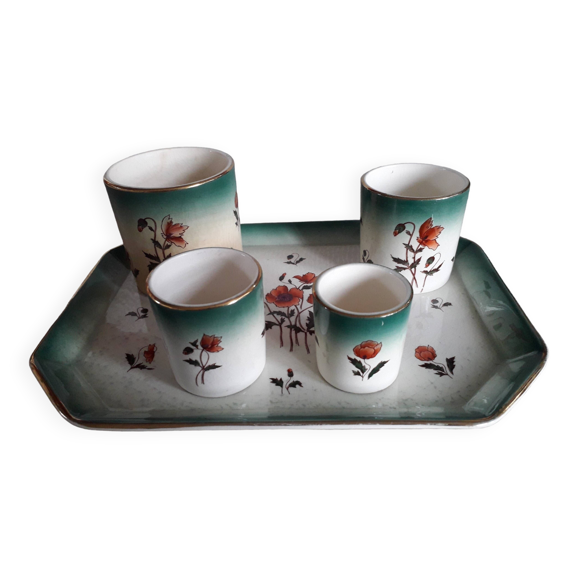 Tray with its 4 vintage cups from the Fives Lille faience factory