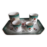 Tray with its 4 vintage cups from the Fives Lille faience factory