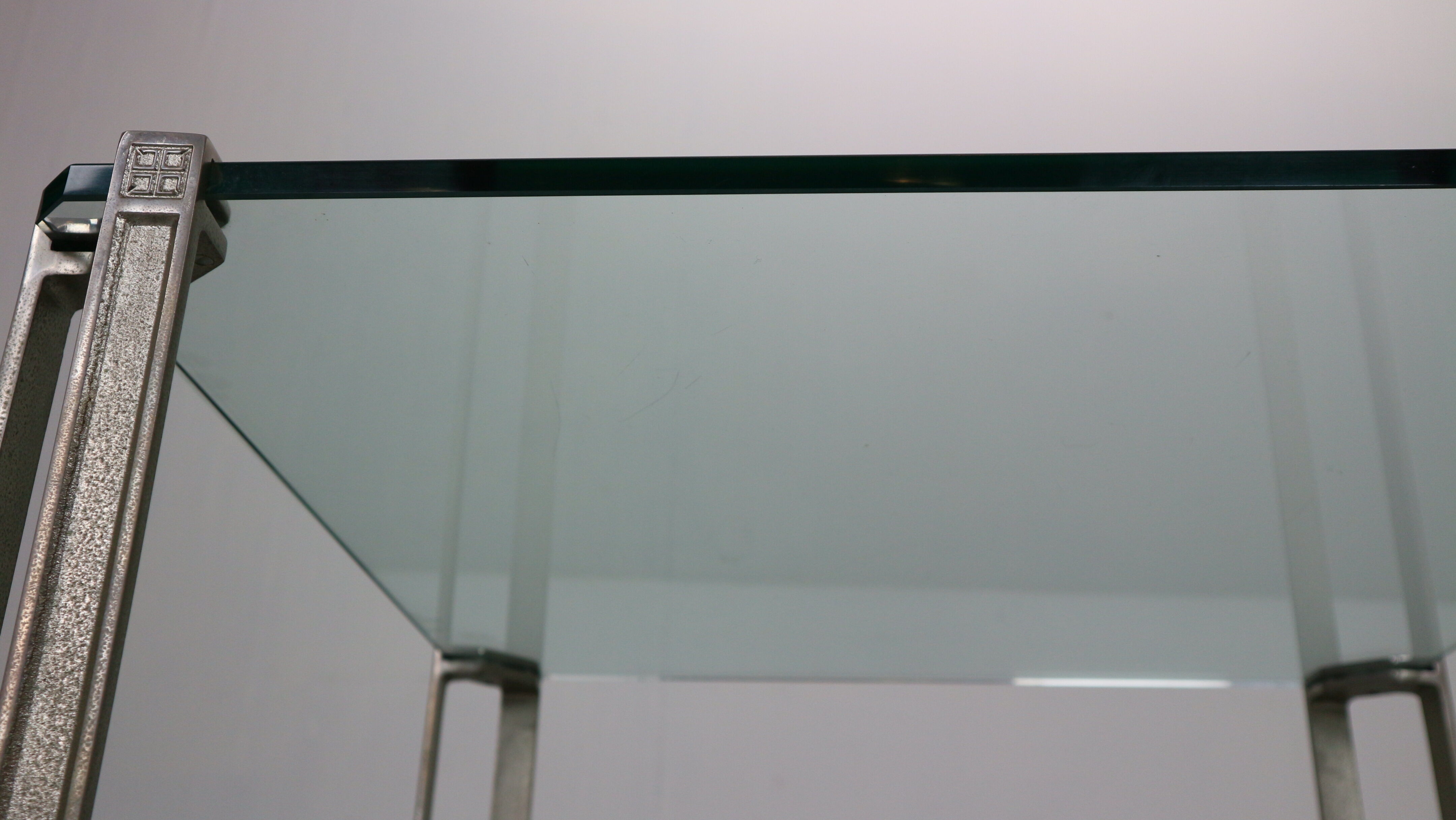 Peter Ghyczy for Ghyzcy Square Glass Coffee Table, 1970's Hollywood Regency