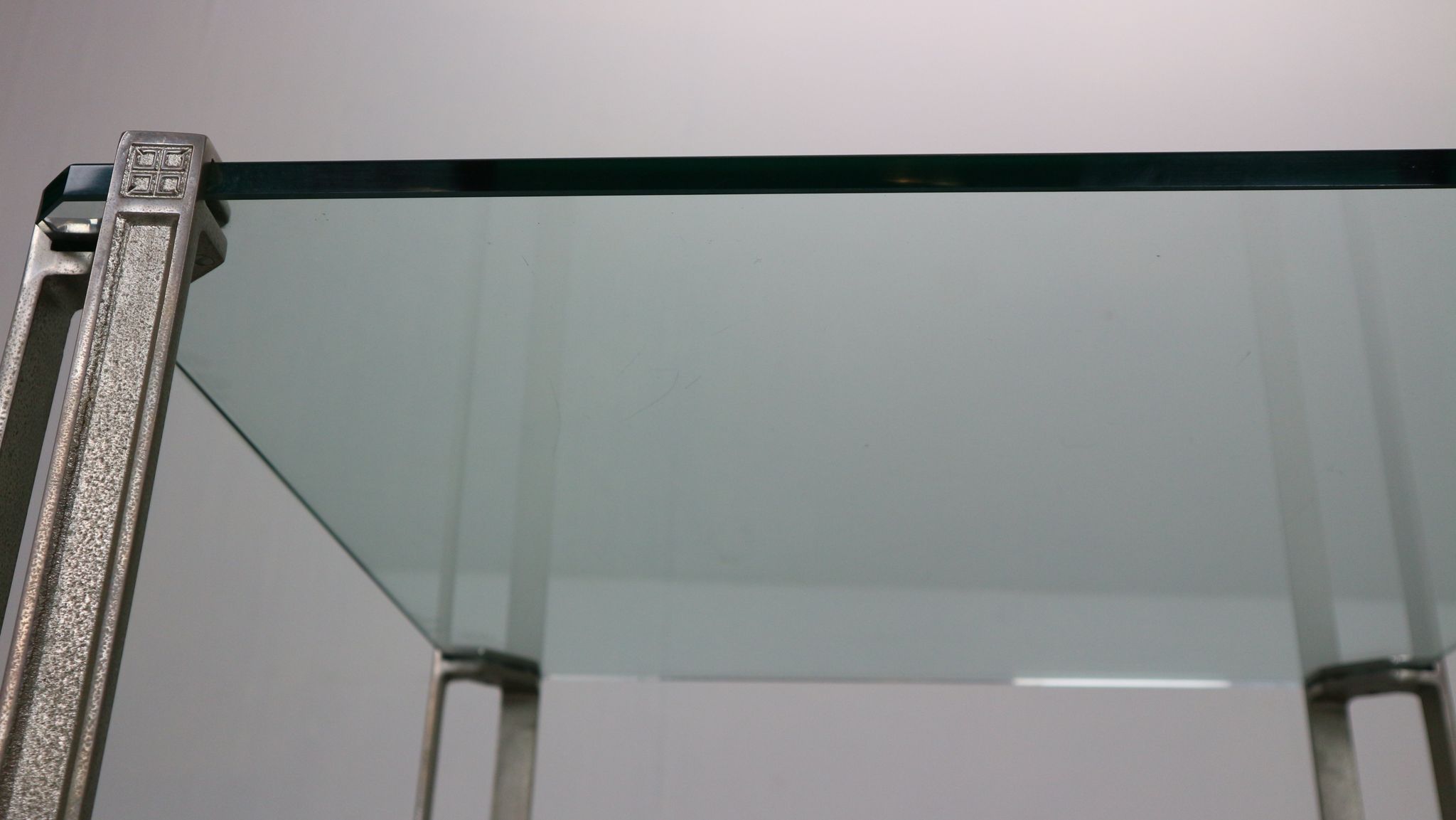 Peter Ghyczy for Ghyzcy Square Glass Coffee Table, 1970's Hollywood Regency
