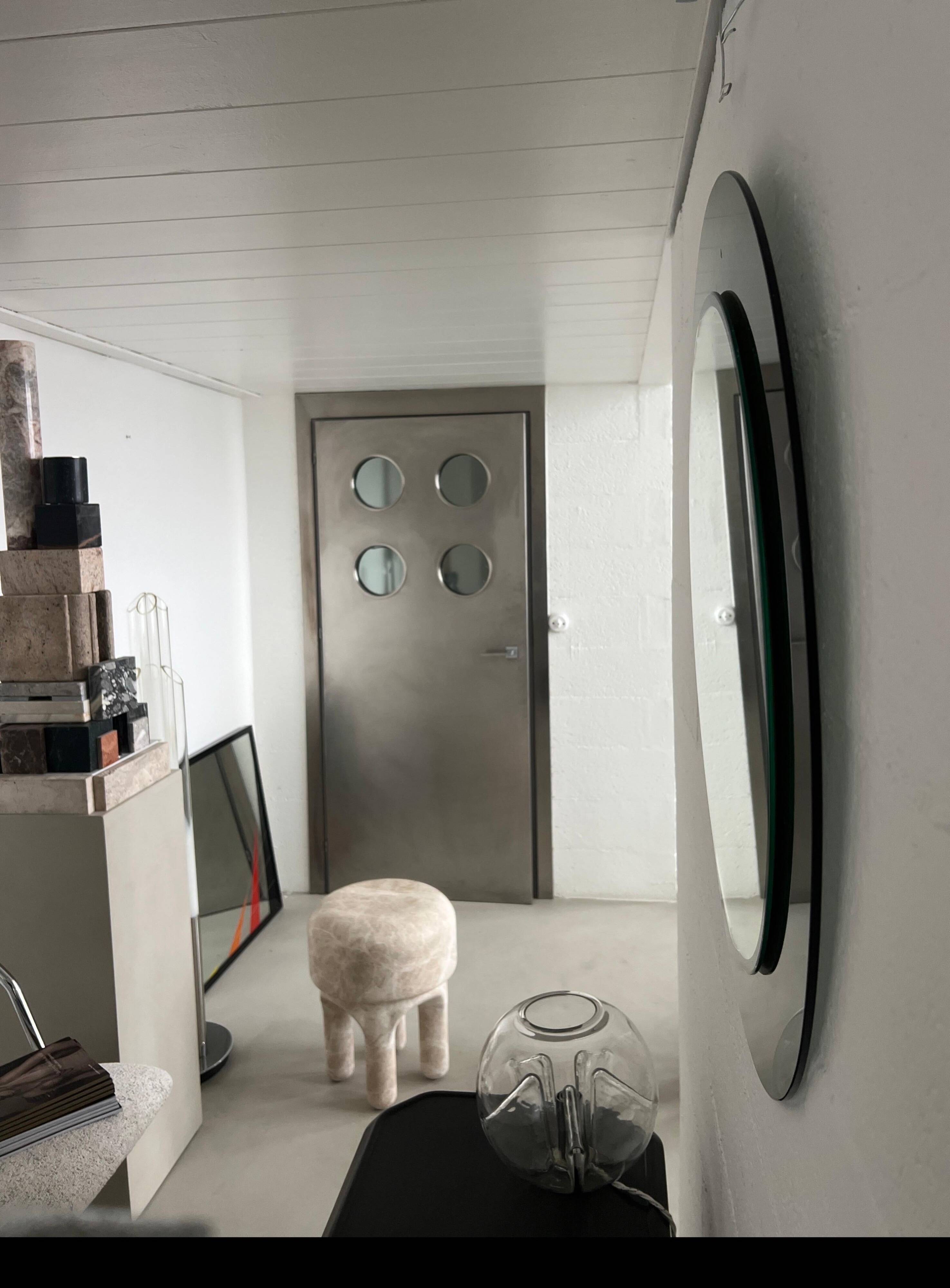 Decorative round wall mirror in smoked glass, Space Age Italian collectible