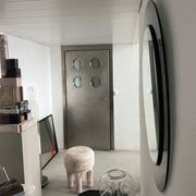 Decorative round wall mirror in smoked glass, Space Age Italian collectible