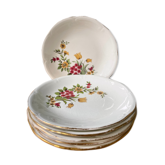 Set of 6 flat plates floréal model in Gien earthenware