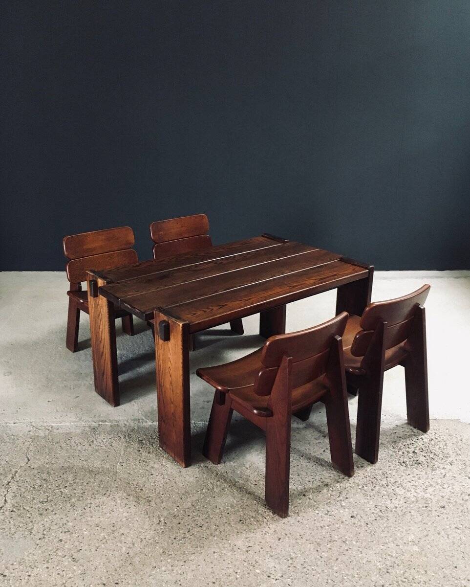 Constructivist Oak Dining Table, Belgium, 1960s