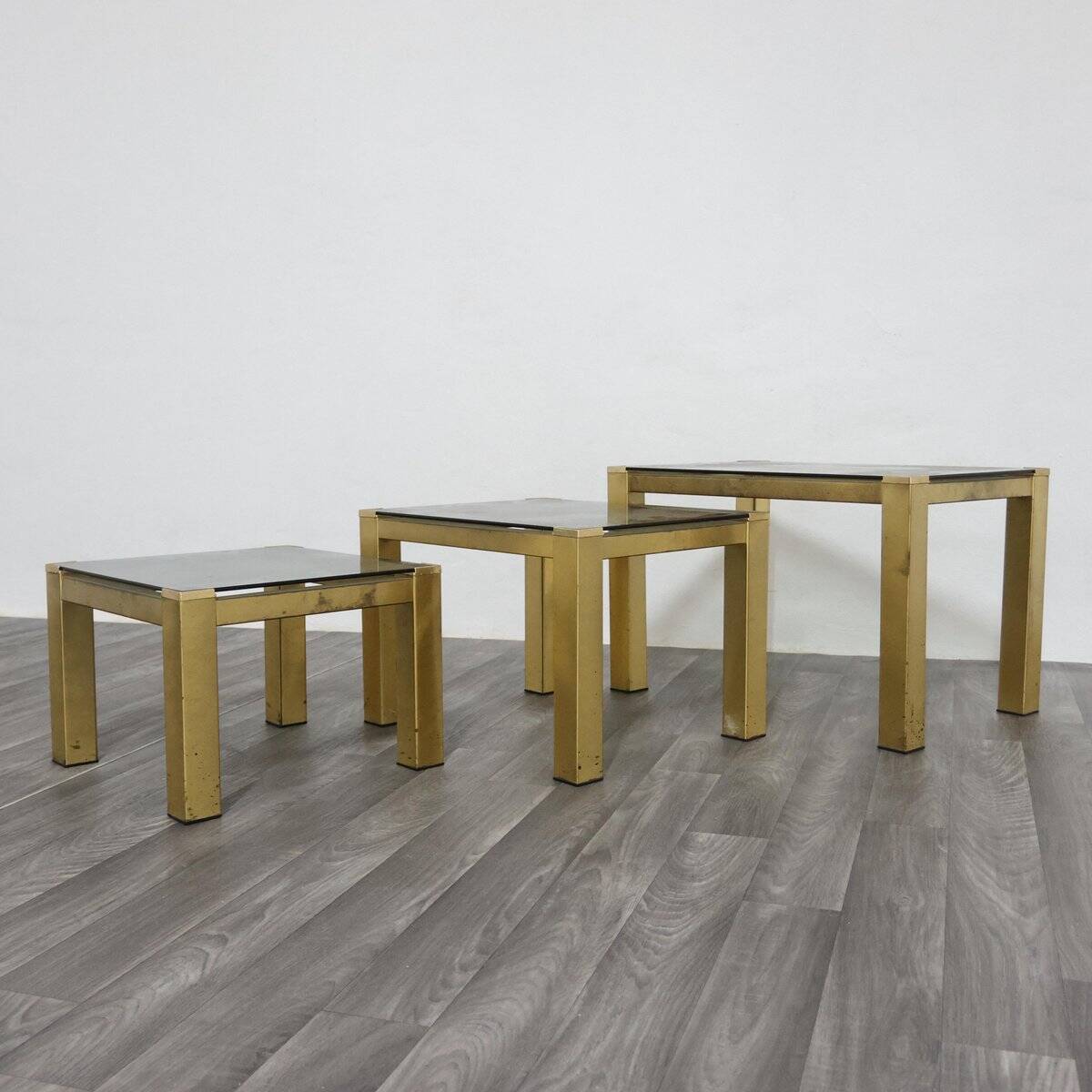 Vintage Hollywood Regency Brass Coffee Tables, 1970s, Set of 3