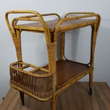 Vintage 70s rattan bar on wheels
