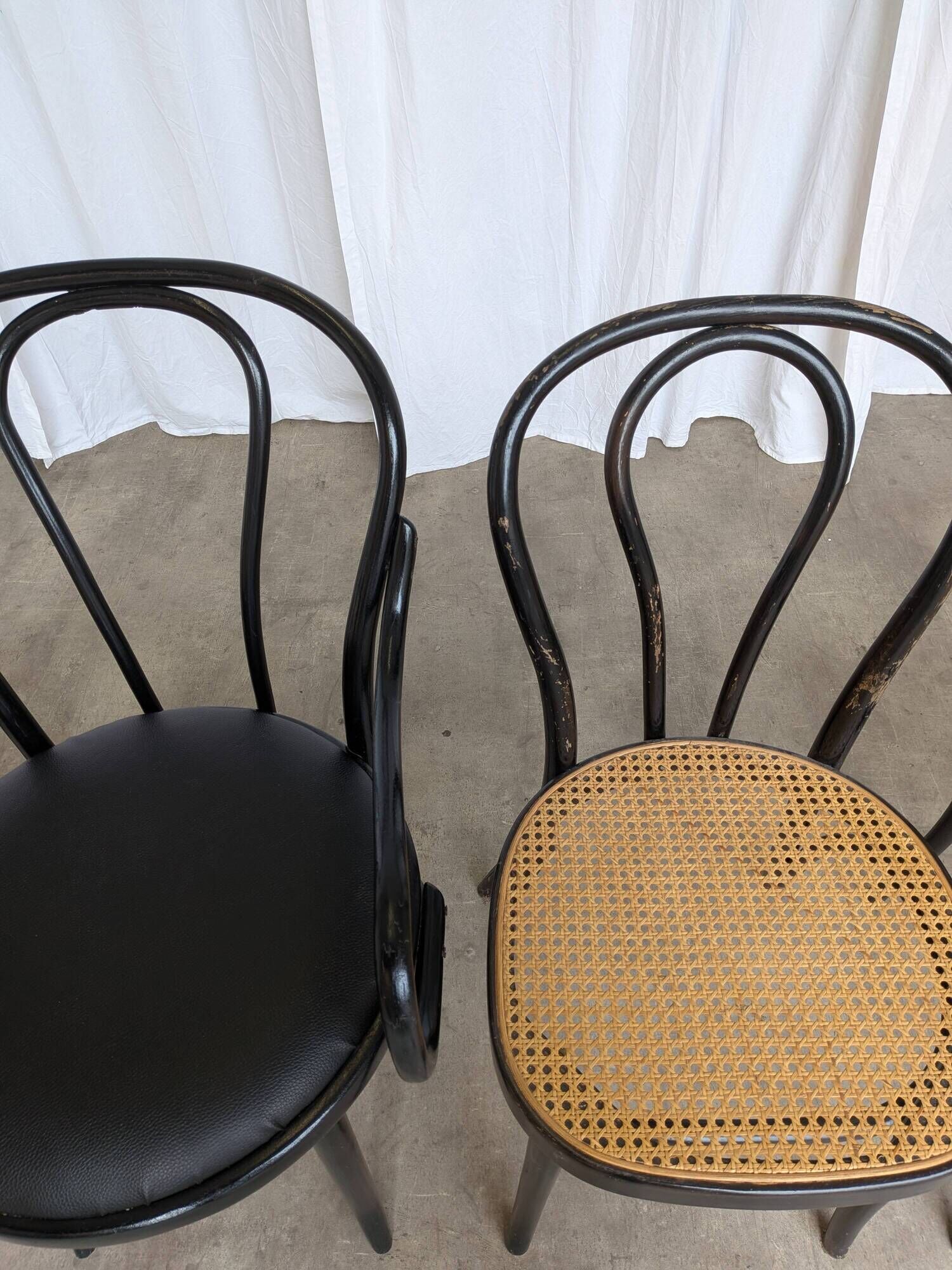 Set of 4 Mix&Match Thonet Style Dining Chairs / Black Bentwood Cane Chairs
