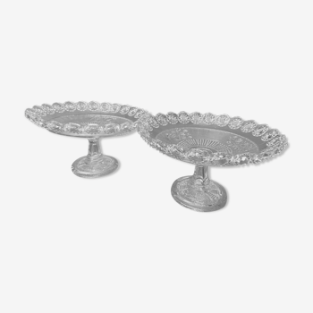 Pair of cups on crystal pedestals with openwork edges late nineteenth early twentieth