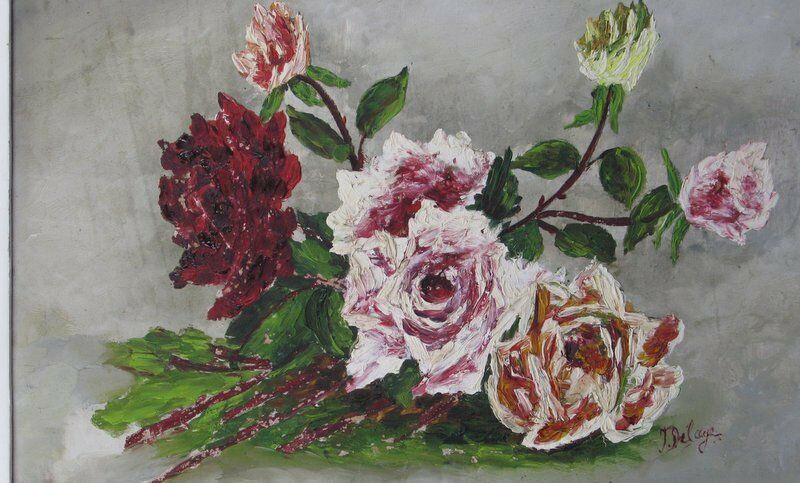 Oil painting on panel bouquet signed J.Delage