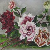 Oil painting on panel bouquet signed J.Delage