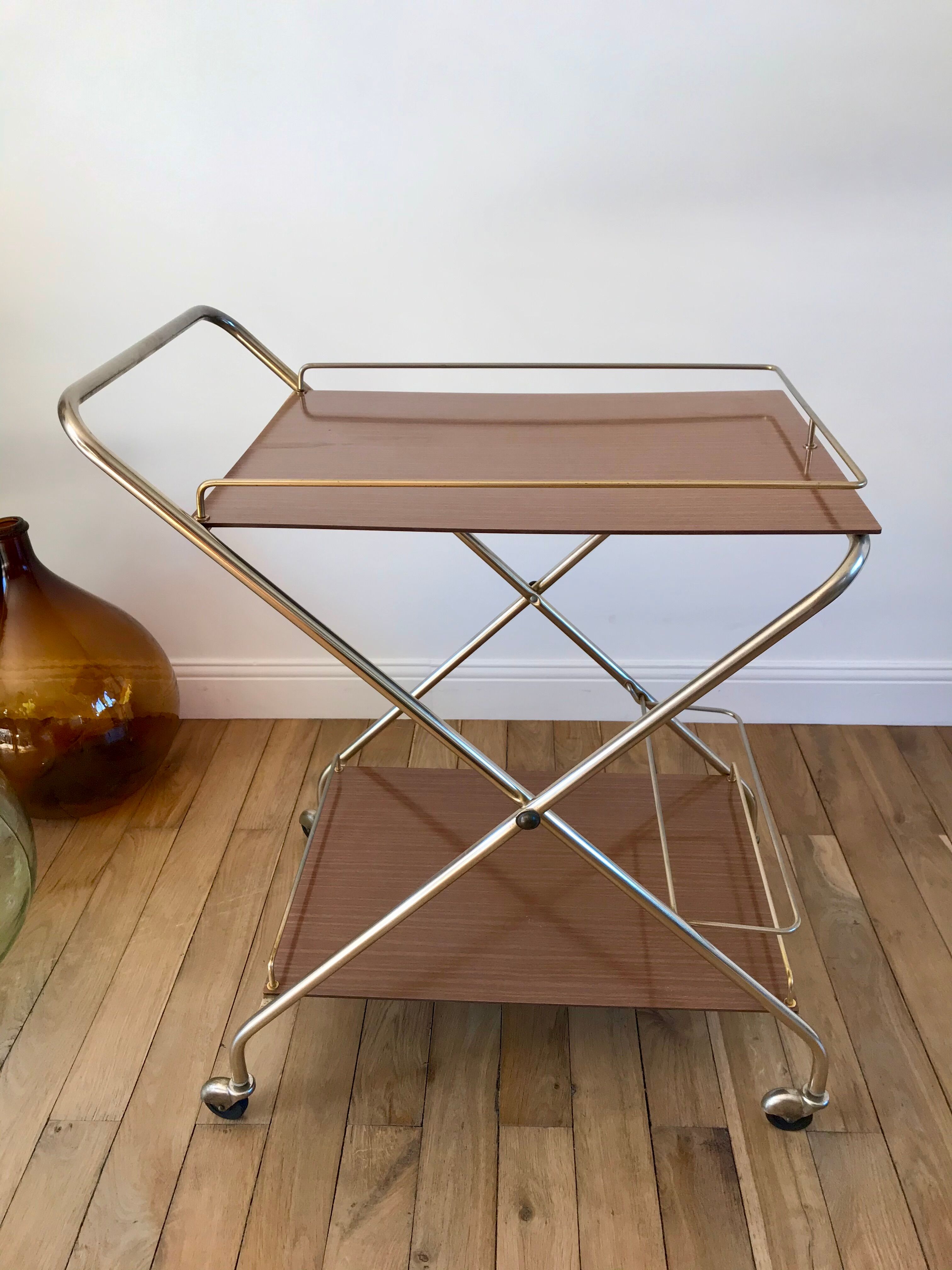 Desserte en laiton et formica années 70
