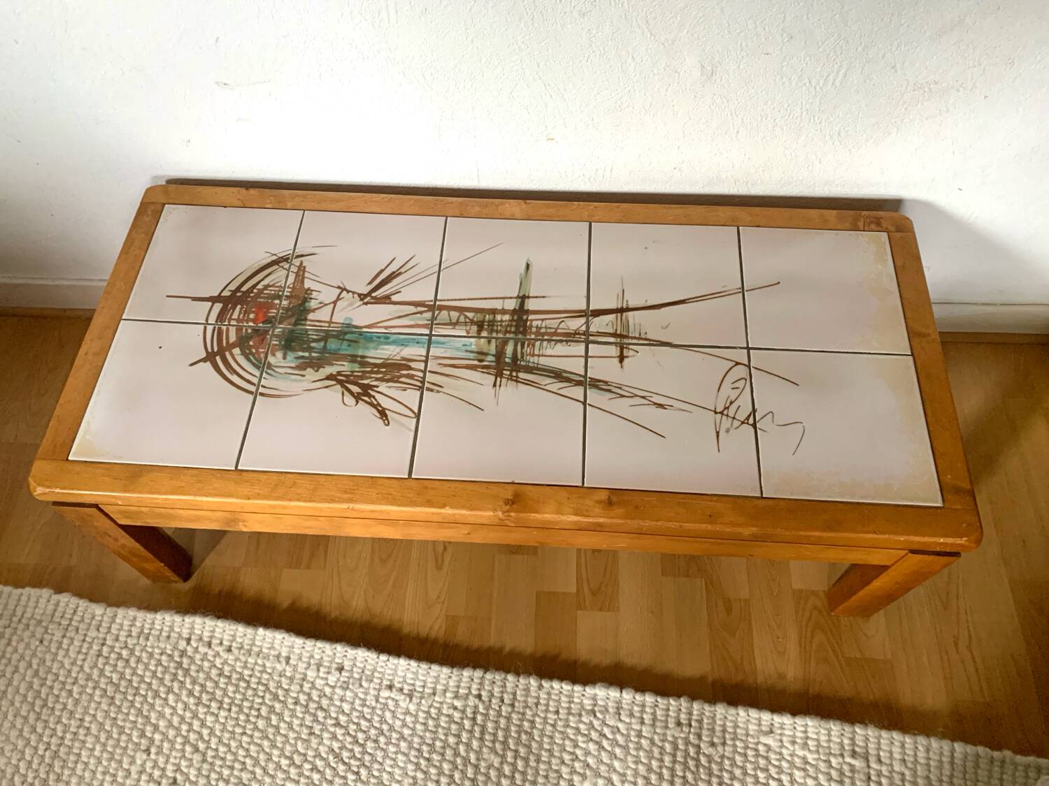 Vintage elm and ceramic coffee table