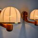 Pair of regency wall lights, pine and stretched canvas, Italy, 1970