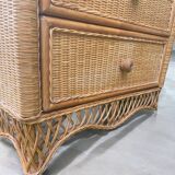 Vintage natural rattan chest of drawers