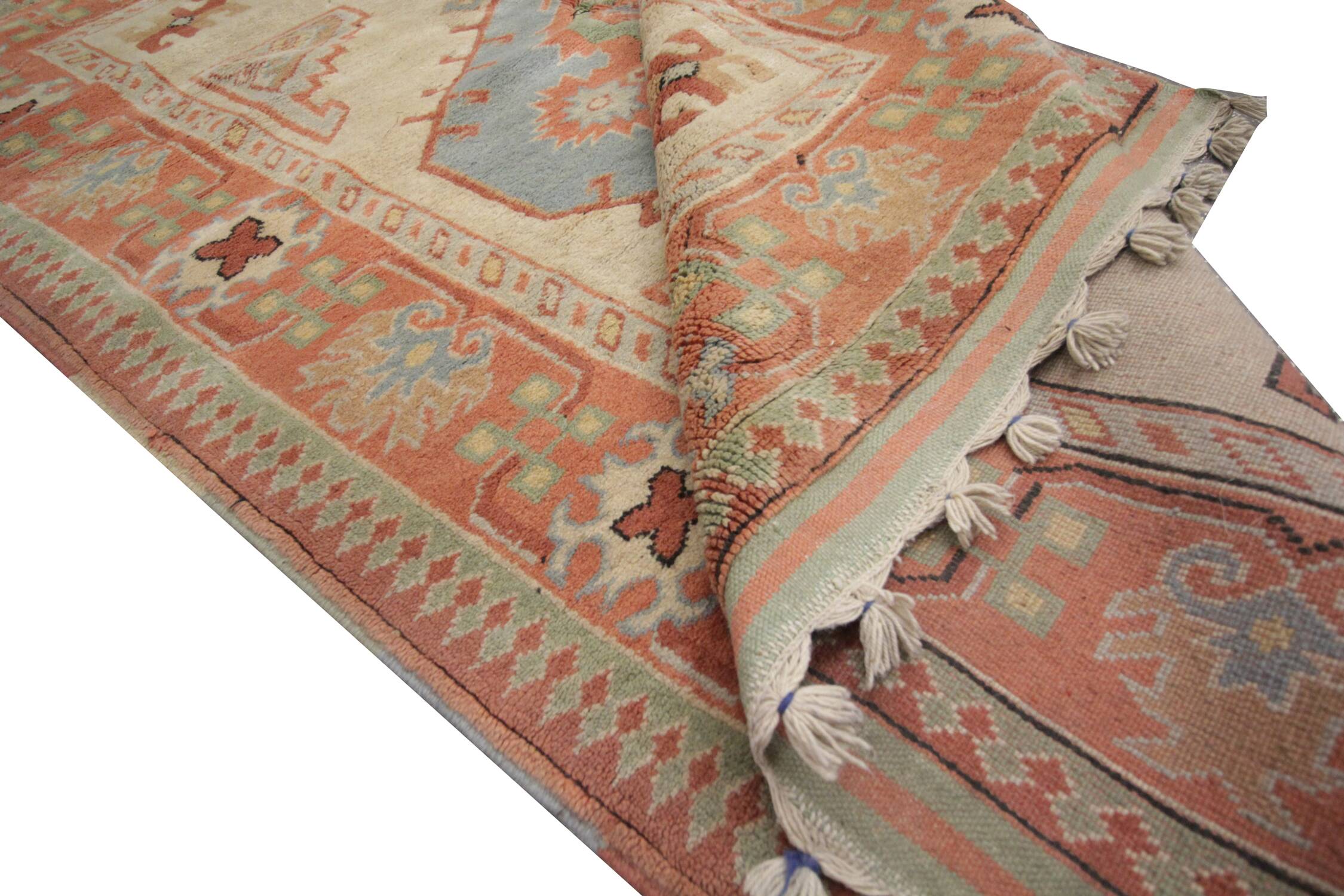 Handmade Rustic Vintage Turkish Rug, Beige & Blue Geometric Rug 220x145 cm