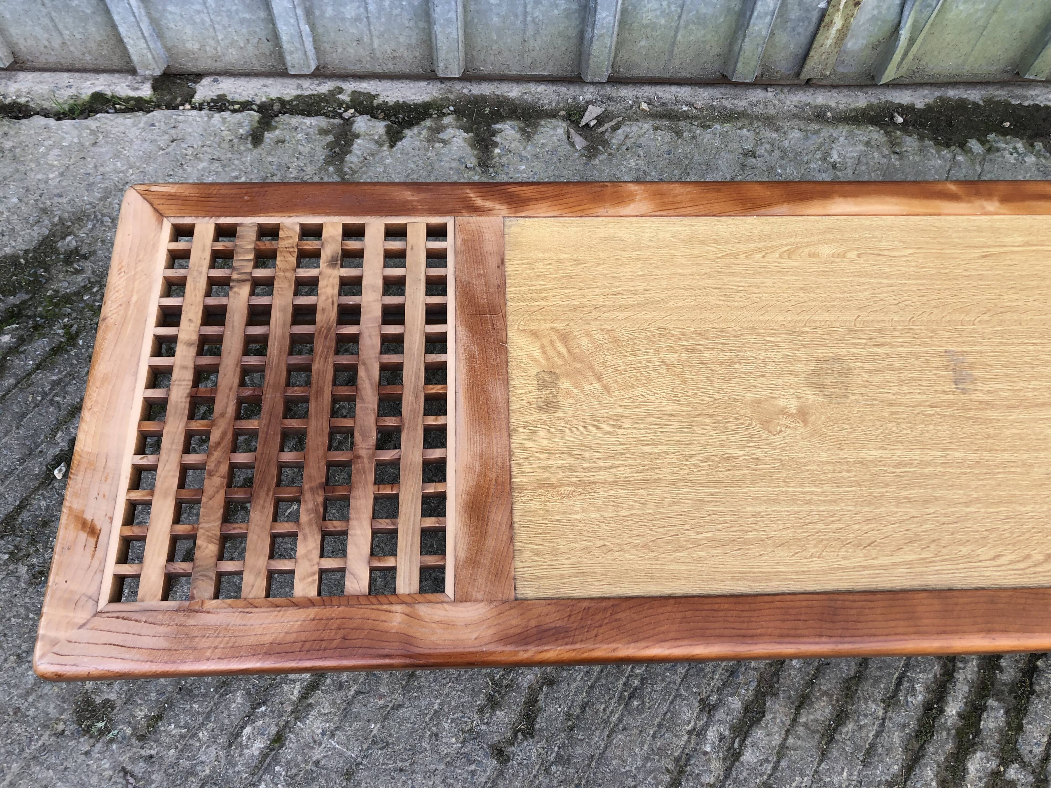 Vintage Yew Wood Bench with 3 Cushions