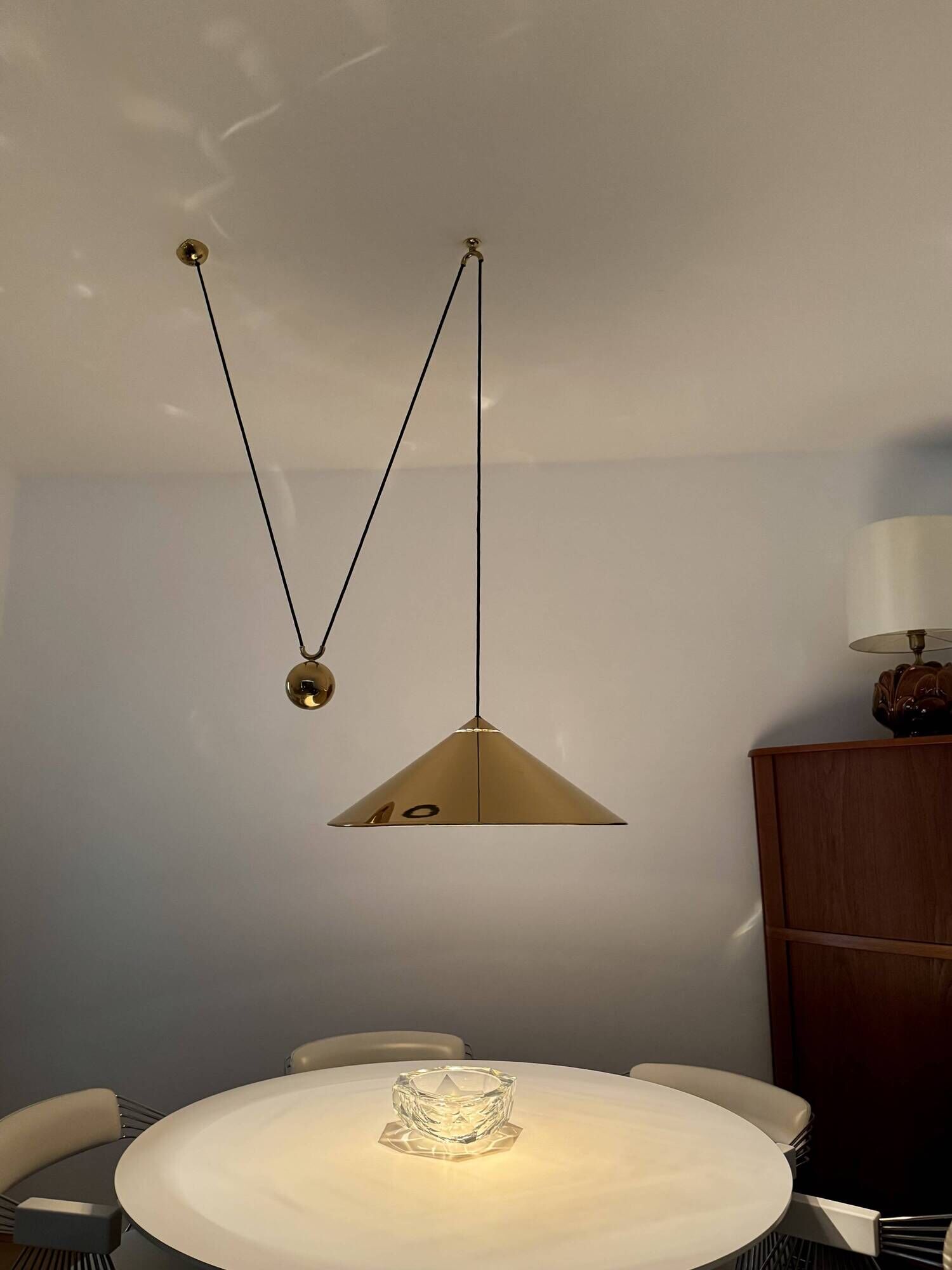 Adjustable Brass Keos Pendant Lamp with Counterweight by Florian Schulz